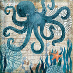 Affiche retro pieuvre bleue