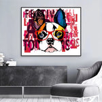 tableau chien mignon pop art rose