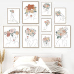 tableau fleurs et femme trait dessin