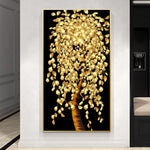 tableau arbre feuille en or