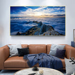 tableau sommet montagne rocher et nuages