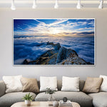tableau sommet montagne rocher et nuages