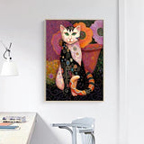 tableau peinture chat et fleur