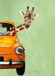 tableau peinture girafe et voiture