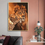 tableau peinture d’un couple lion