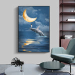 Modern Seascapes Canvas Girl with Dolphin Painting Posters 