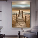 tableau plage et pont en bois cassé