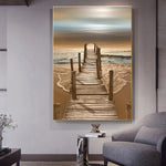 tableau grand pont en bois sur la mer