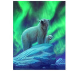 tableau ours blancs et aurore boréale verte