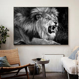 tableau noir et blanc roi de la savane