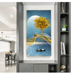 tableau peinture arbre magique en or