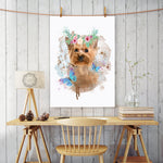 tableau petit chien fleuri