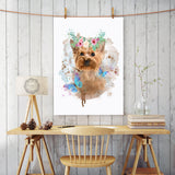 tableau petit chien fleuri