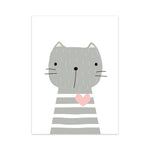 tableau dessin chat gris avec coeur