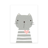 tableau dessin chat gris avec coeur