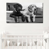 tableau deux labradors en noir et blanc