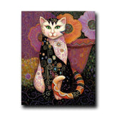 tableau peinture chat et fleur