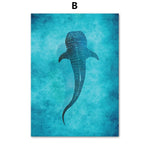 Blue Whale Shark Diver Sail Manta Rays Surf Sea Wall Art 