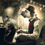 Tableau chien Pianiste