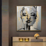 tableau abstrait femme grise et or