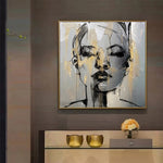 tableau visage femme grise et reflet en or