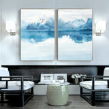 tableau peinture brume et montagne