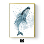 Watercolor Whale Animal Wall Art Poster Abstract Blue Ocean 