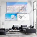 tableau arbre blanc et montagne de neige