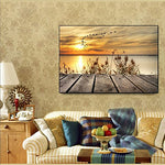 tableau pont en bois et ombre oiseau