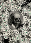 tableau skull avec des billets