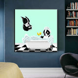tableau chien saut dans la baignoire