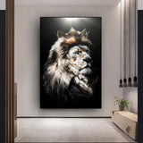 tableau lion avec chapeau sur fond noir