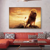 tableau lion africain ciel orange