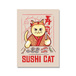 Affiche japonaise sushi et chat