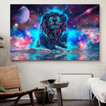 Tableau lion Galaxie bleue