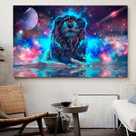 tableau lion galactique bleu