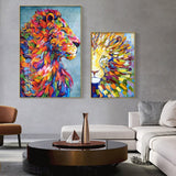 tableau moderne lion multicolore