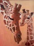 tableau peinture deux girafes