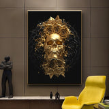 tableau crâne mandalas en or