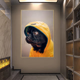 tableau chien rigolo capuche jaune