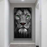 tableau nordique lion yeux verts