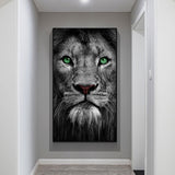 tableau photo noir et blanc lion yeux verts