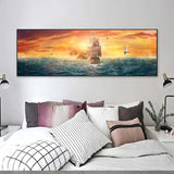 tableau peinture bateaux et coucher de soleil