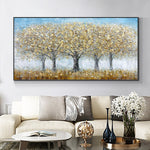 tableau peinture 3 arbres en or