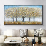 tableau peinture 3 arbres en or