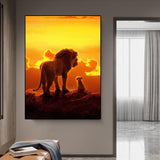 tableau moderne deux lions ciel orangé
