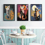 tableau peinture chat bougeoirs