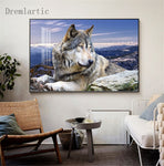 tableau loup sur la montagne