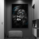 cadre lion 1 pièce Tache de peinture bleue