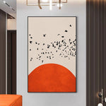 tableau dessin lune orange et arbre